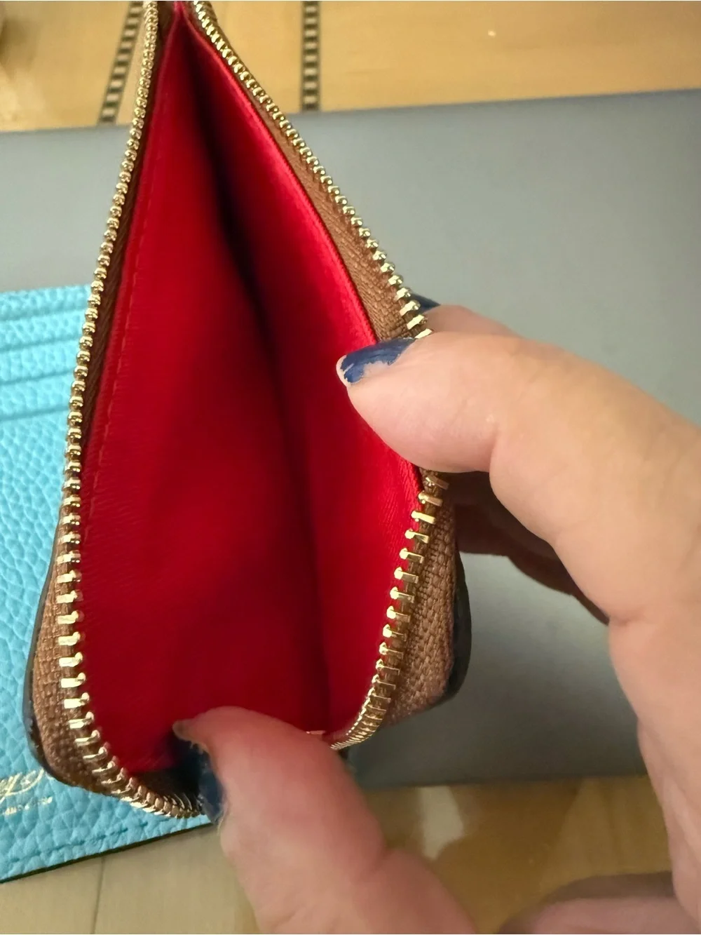 Dooney & Bourke Aqua Pebbled Leather Wallet with Gold Plate - Picture 4 of 5